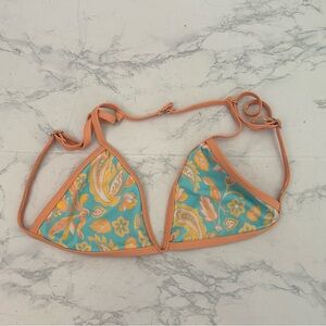 Heat Swim Womens Bikini Swim Top Floral Paisley Size S Blue Orange Tie